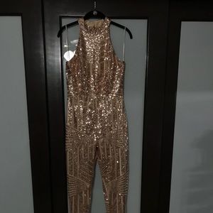 Gold sequin halter jumpsuit